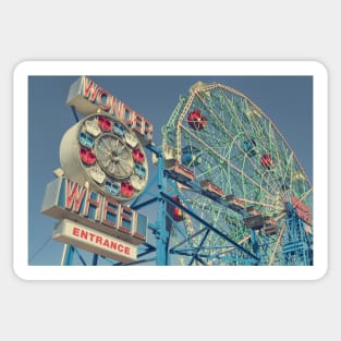 Coney Island, wonder wheel ferris wheel with vintage neon sign Sticker